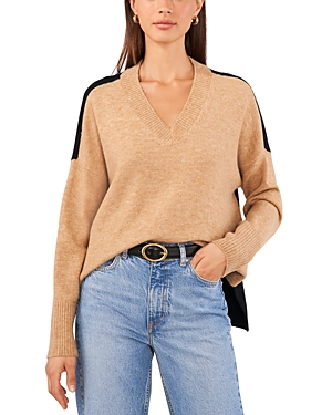 Vince Camuto Contrast High-low Sweater In Latte Heather