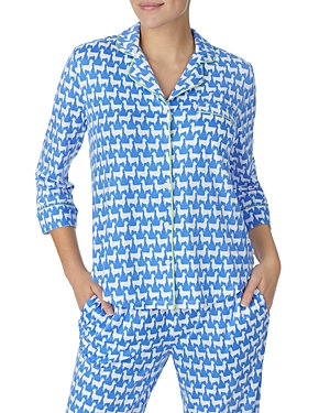 Shop Kate Spade New York Three Quarter Sleeve Llama Pajama Set In White/blue