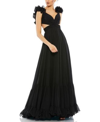 Ruffle Tiered Cut-Out Chiffon Gown