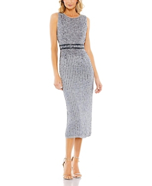 Mac Duggal Vertical Sequin Sheath Midi Cocktail Dress In Platinum In Platinum