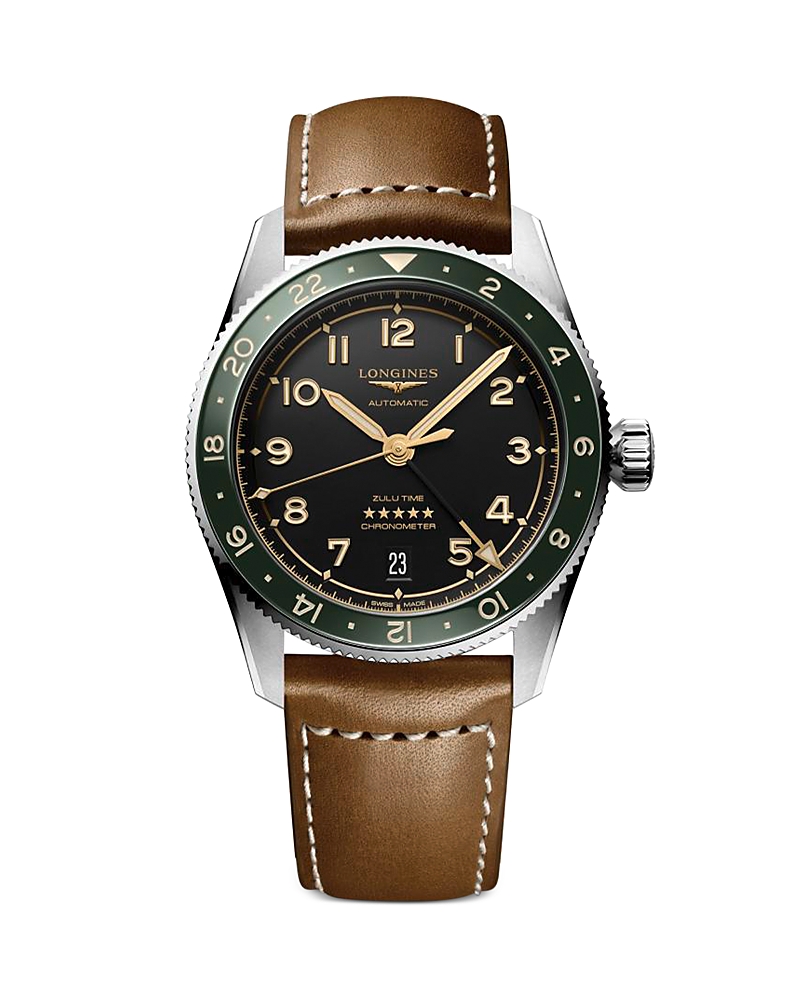 Longines Spirit Zulu Time Grey Dial Leather Strap Men's Watch L3.802.4.63.2 In Black/brown