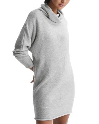 Reiss Sami Soft Grey Oversized Wool Blend Cowl Neck Mini Dress