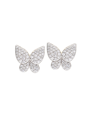 Rhodium & 14K Yellow Gold Symphony Diamond Butterfly Stud Earrings