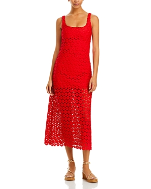 Shop Waimari Jill Floral Eyelet Lace Midi Dress In Radiant Red