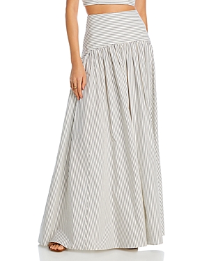 Shop Staud Procida Maxi Skirt In Ivory Micro Stripe