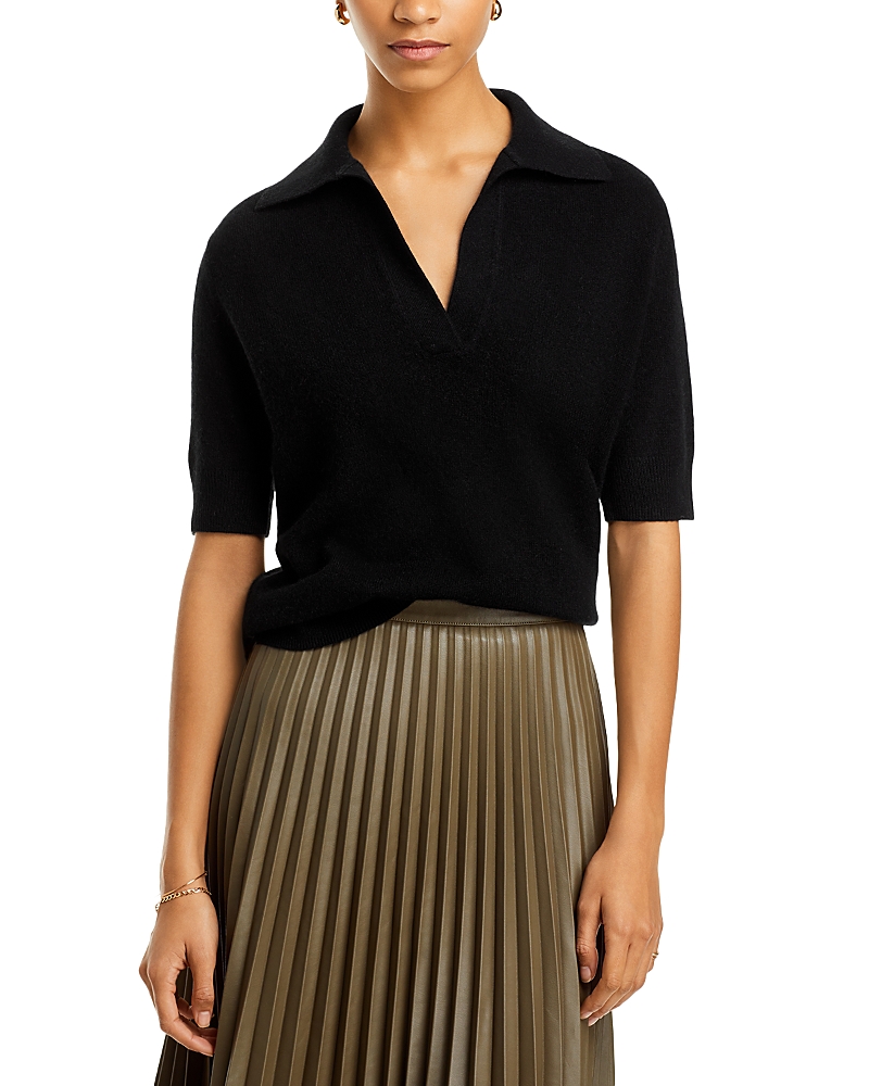 C By Bloomingdale's Cashmere Short Sleeve Polo Sweater - Exclusive In Black