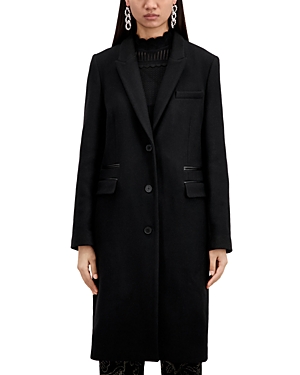 Shop The Kooples Leather Trim Single Breasted Coat In Black
