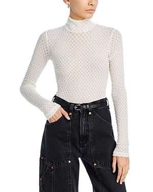 Shop Frame Mesh Lace Turtleneck Top In Off White