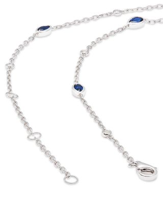 Gemstone & Diamond Station Necklace in 14K White Gold or 14K Yellow Gold, 22"