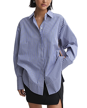 Reiss Danica Oversized Striped Shirt In Blue/white