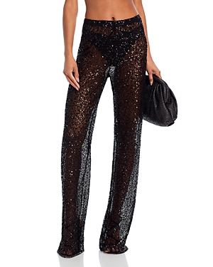 GOOD AMERICAN SEQUIN MESH WIDE LEG SWIM COVER-UP trousers