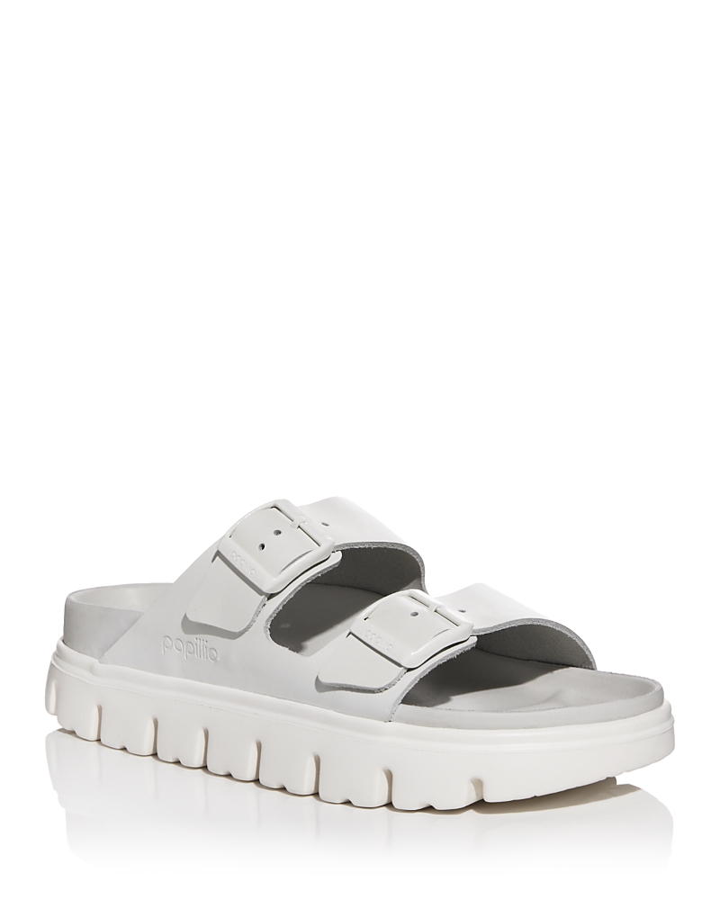 Birkenstock Round Toe Leather Sandals With Chunky Sole In White