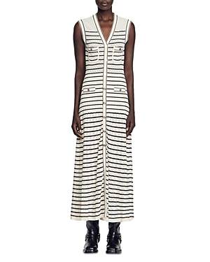 Shop Sandro Molina Striped Knit Dress In White/ Black