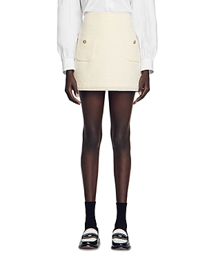 Shop Sandro Vayie Tweed Skirt In Ecru