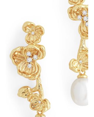 Pav&eacute; & Cultured Freshwater Pearl Orchid Drop Earrings in 18K Gold Plated