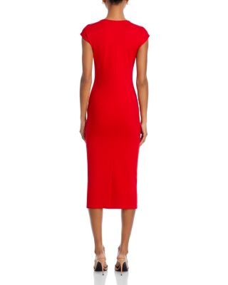 V Neck Ponte Short Sleeved Midi Dress - Exclusive