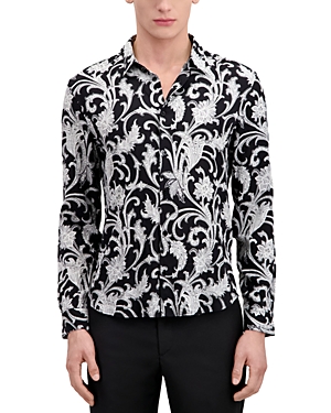 The Kooples Printed Long Sleeve Button Front Shirt In Black/ White