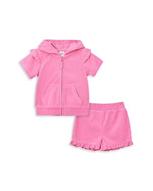 Shop Little Me Girls' Cotton Blend Full Zip Hoodie & Shorts Swim Cover Up Set - Baby In Pink