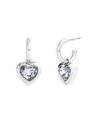 COACH - Stone Heart Charm Huggie Hoop Earrings