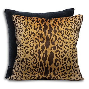 Scalamandre Leopardo/indus Decorative Pillow, 22 X 22 In Ivory, Gold & Black / Onyx