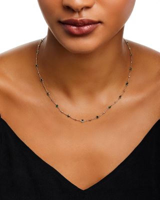 Emerald & Diamond Bezel Station Collar Necklace in 14K Yellow Gold, 16-18"