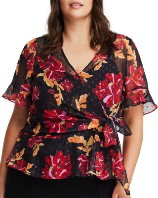 Estelle Plus Midnight Petal Faux Wrap Top