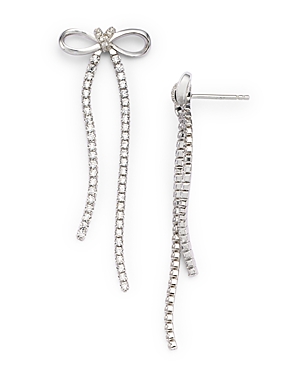 Shop Shashi Pave Bow Drop Earrings In Silver