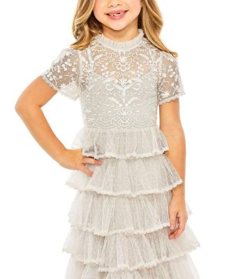 Girls High Neck Embroidered Short Sleeve Dress - Little Kid, Big Kid