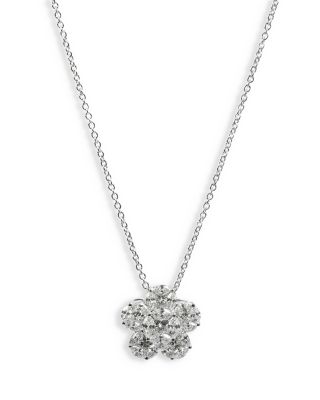 ZYDO - 18K White Gold Mosaic Diamond Flower Pendant Necklace, 16"