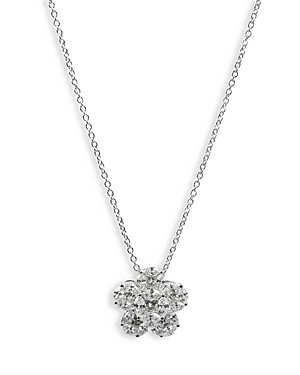 Zydo 18k White Gold Mosaic Diamond Flower Pendant Necklace, 16
