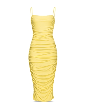 Shop Pinko Forza Ruched Dress In Yellow