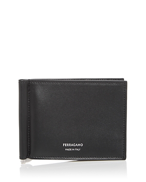 Shop Ferragamo Men's Leather Money Clip Bifold Wallet In Nero.