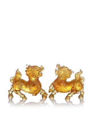 Benevolent Fortune Qilin Crystal Sculpture, Set of 2