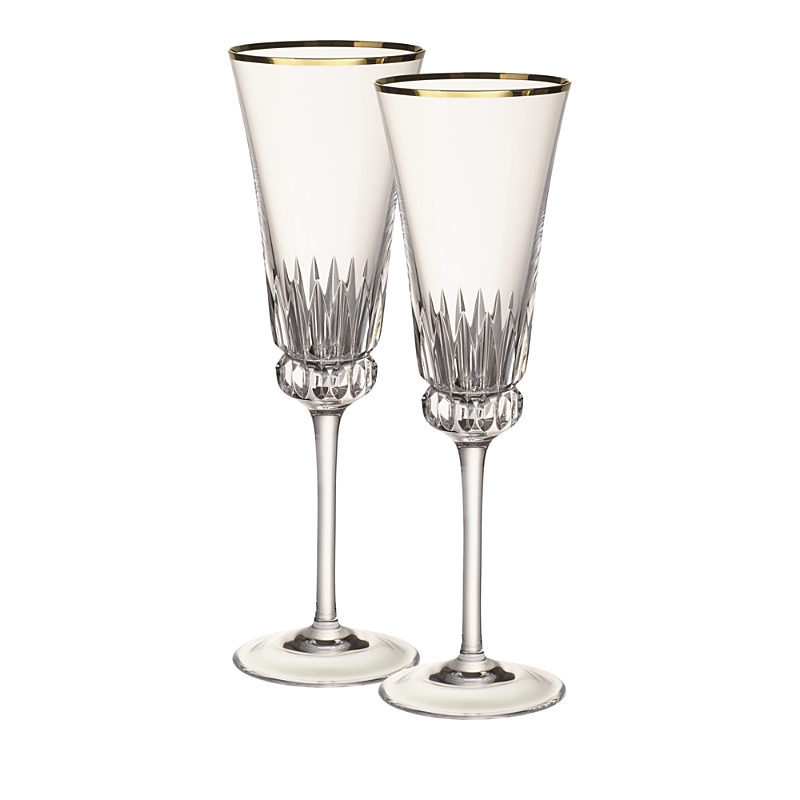 Villeroy & Boch Grand Royal Gold-tone Flute Glasses, Pair Of 2 In Clear/gold