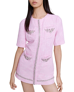 Shop Maje Ipop Tweed Playsuit In Pale Pink