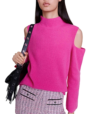 Maje Open-shoulder Cashmere Jumper In Fuchsia Pink
