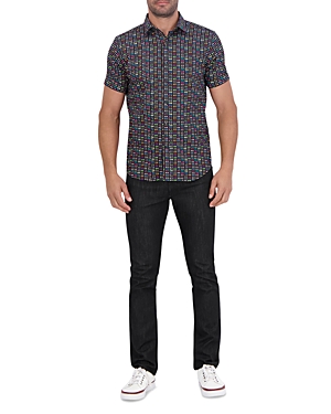 Shop Robert Graham Spectacle Cotton Printed Tailored Fit Button Down Shirt In Black
