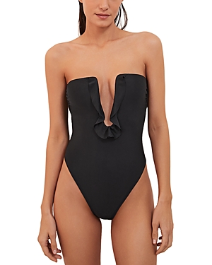 V Wire Ruffle Solid One Piece Swimsuit
