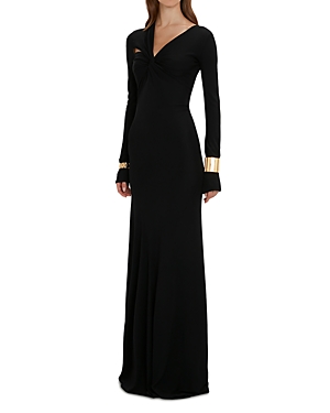 Victoria Beckham Asymmetrical Cut Out Long Sleeve Gown In Black
