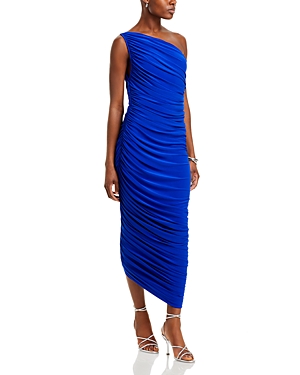 Shop Norma Kamali Diana Ruched One Shoulder Dress In Electric Blue