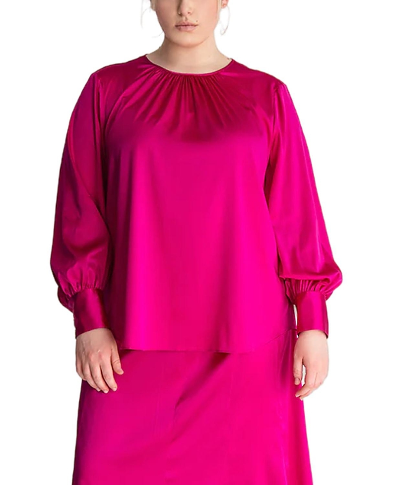 Gabriella Rossetti Plus Size Mimosa Shirring Silk Blouse In Raspberry