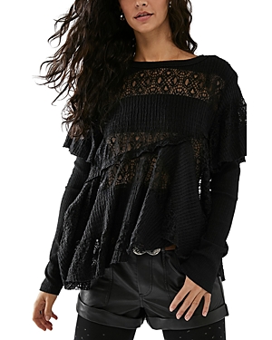 Free People Snowfall Lace Cotton Blend Tunic Top In Black
