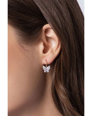 Rhodium & 14K Yellow Gold Diamond Petite Butterfly Leverback Earrings
