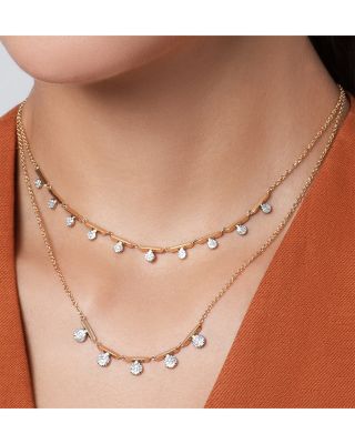 14K Yellow Gold & Rhodium Diamond Knife Edge 5 Station Offset Mini Infinity Necklace, 16-18"