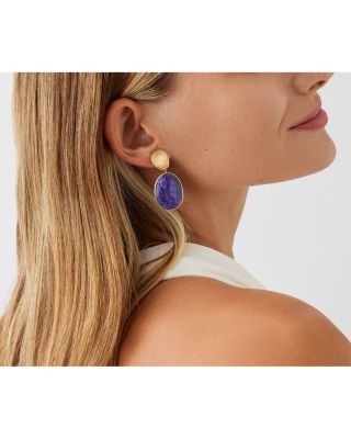 18K Yellow Gold Lunaria Charoite Stone Drop Earrings