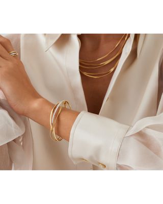 18K White & Yellow Gold Marrakech Diamond Three Strand Twist Bangle Bracelet