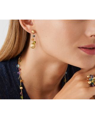 18K Yellow Gold Africa Multi Gemstone Mismatch Drop Earrings