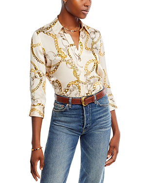 Shop L Agence L'agence Dani Silk Chain Blouse In Ecru Multi