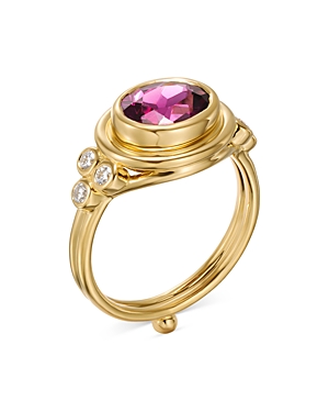 Temple St Clair 18k Yellow Gold Cl Color Purple Garnet & Diamond Bezel Ring In Purple/gold