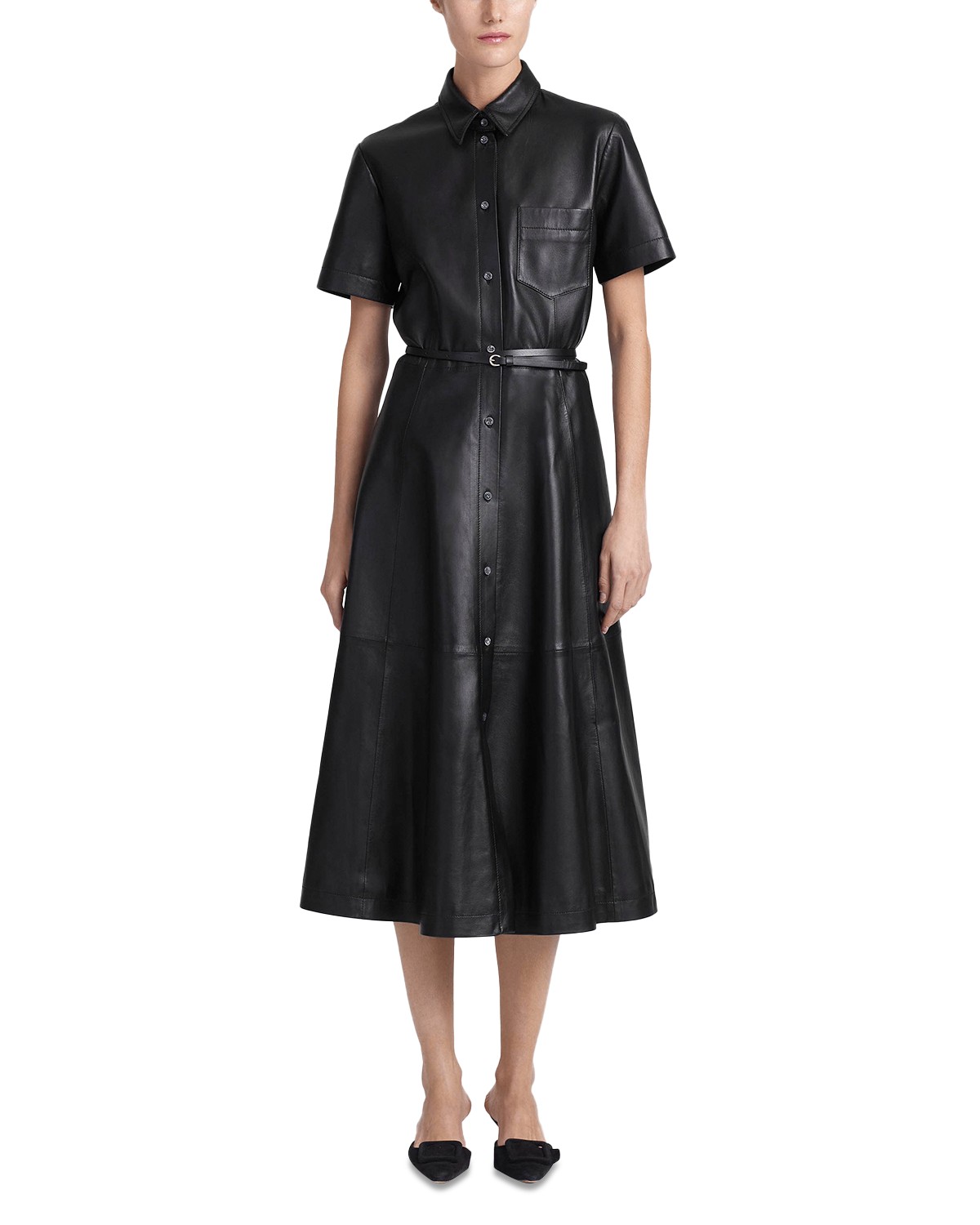 Altuzarra Kiera Leather Shirtdress in Black